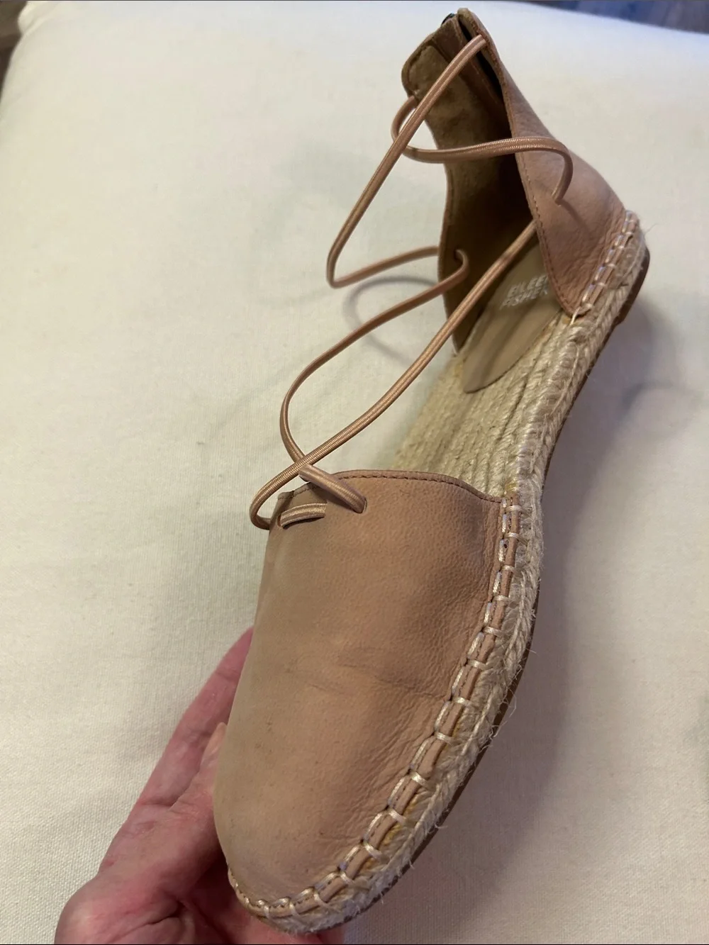 Eileen Fisher Tan Leather Espadrille Lace-Up Flats